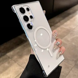 Luxury Slim Transparent Frameless Magnetic Wireless Charging Case for Samsung S24Ultra (HD Clear)