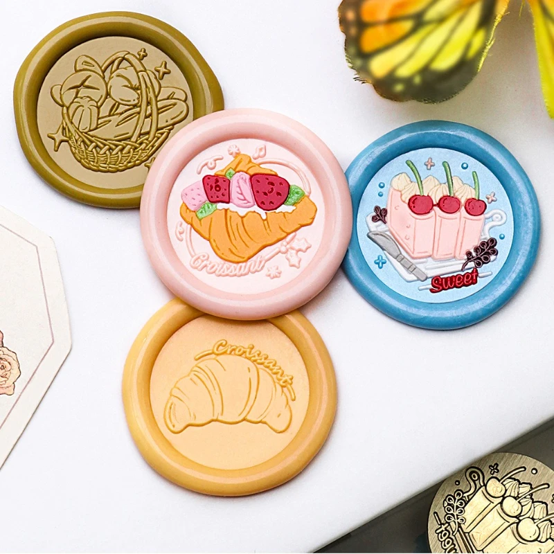 Cartoon Food Baking Series Lacquer Seal Head Cake Croissant Pattern Envelope Hand Account Gift Box Decoration