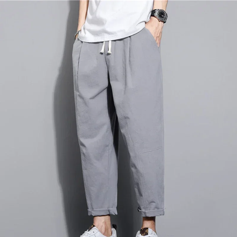 

Featuring Summer Casual Pants Men's Chinese Style Thin Cropped Japanese Style Loose Fitting Straight Tube