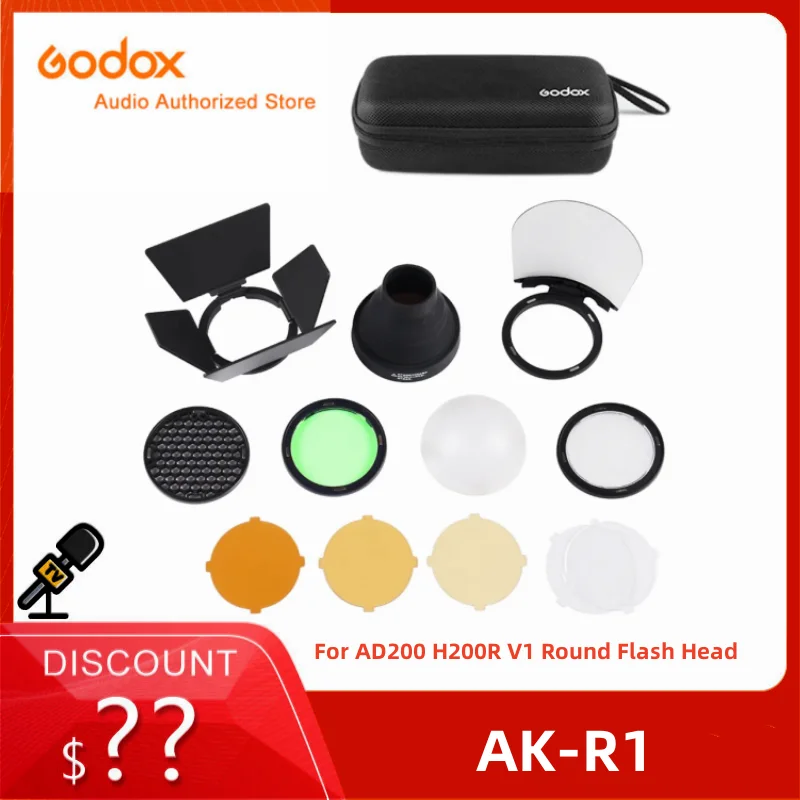 

Godox AK-R1 Barn Door, Snoot, Color Filter, Reflector, Honeycomb, Diffuser Ball Kits for Godox AD200 H200R V1 Round Flash Head