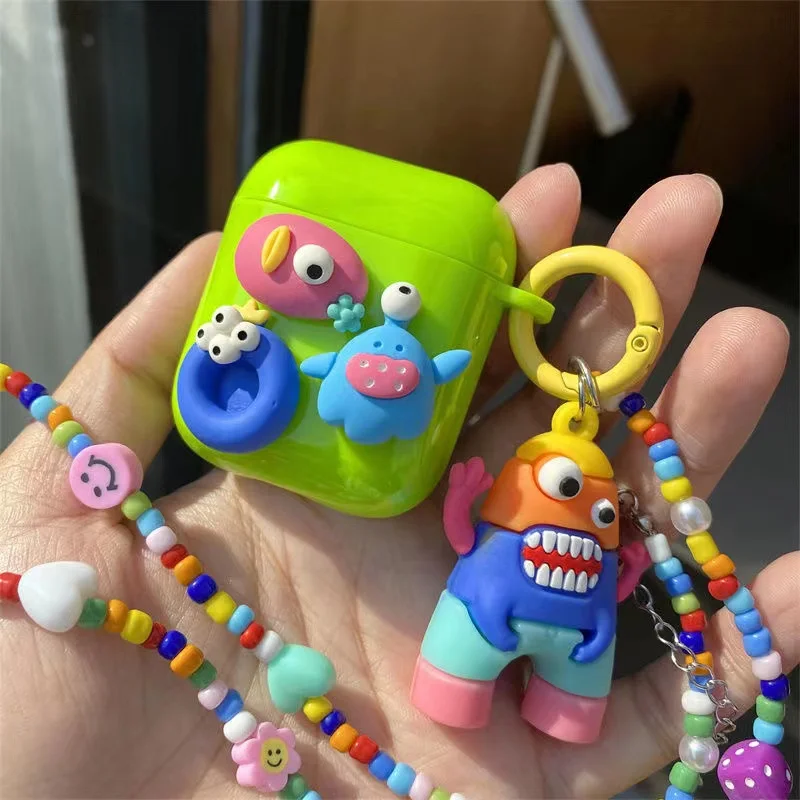 Cute Cover For Apple Airpods 2 Generation Wireless Earphone Protective Cover With Hang Buckle For Air Pods 1 2 Cover Accessories