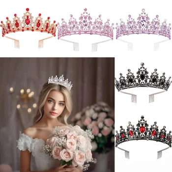 Tiara per Capelli da Sposa, Corona Nuziale in Cristallo, Diadema con Velo, Accessori per Capelli, Gioielli per la Testa, per Compleanno, Donne e Ragazze