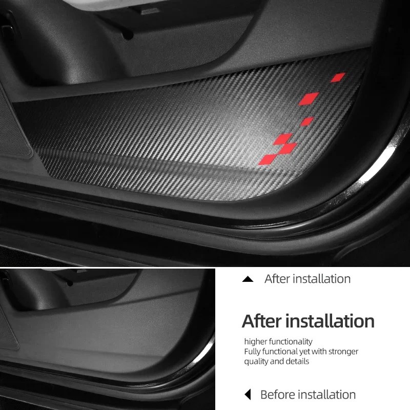자동차 인테리어 문짝 패널 안티 킥 패드, 탄소 섬유 가죽 트림 스티커 튜닝, 아우디 A6 C7 A6L 2012-2018, 4 개 액세서리