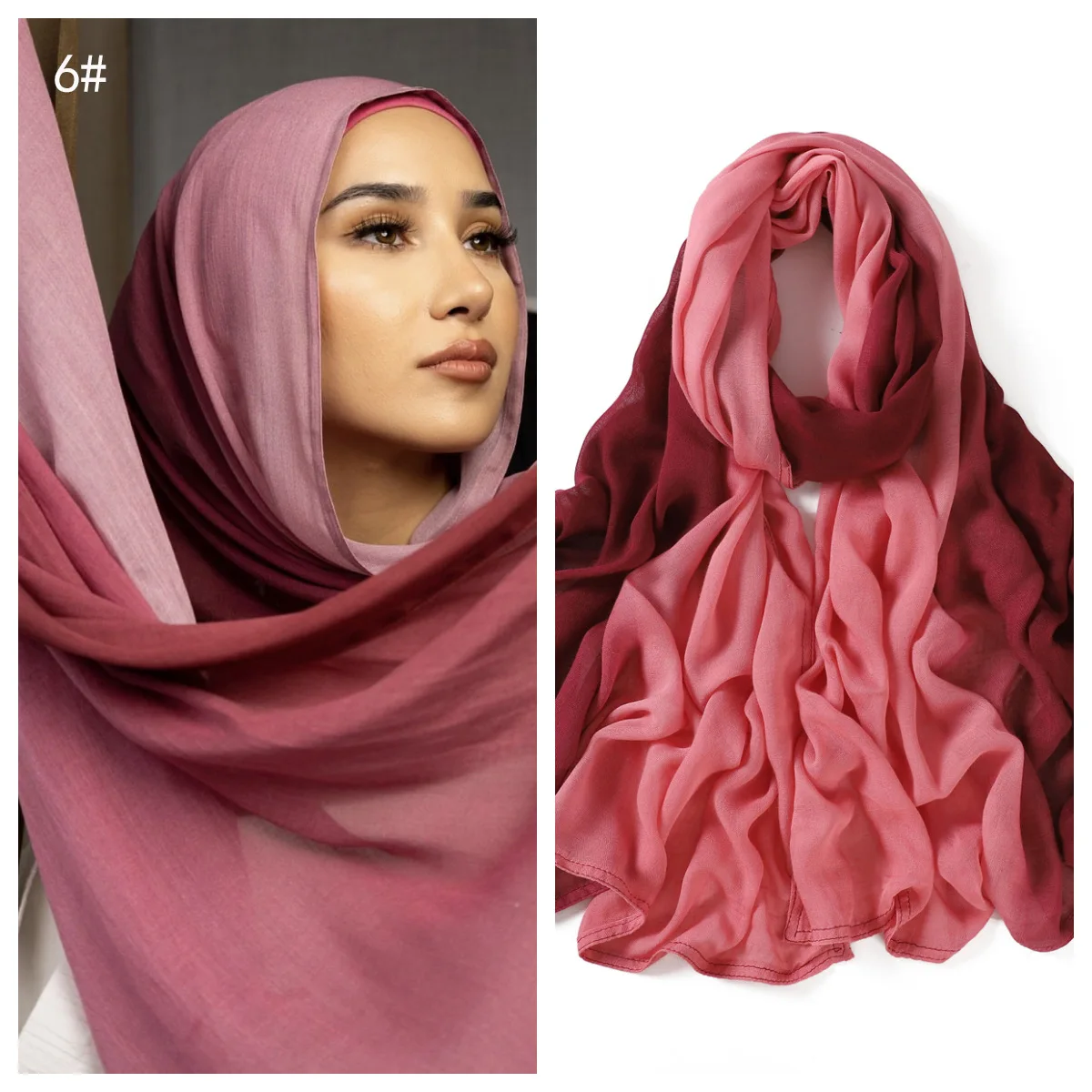 Ramanda Bambus Modal Rayon Hijabs für Frauen Lady Double Stitching Schal Schals Musulman Gradient Kopftuch Islamischer Turban – Detail 12