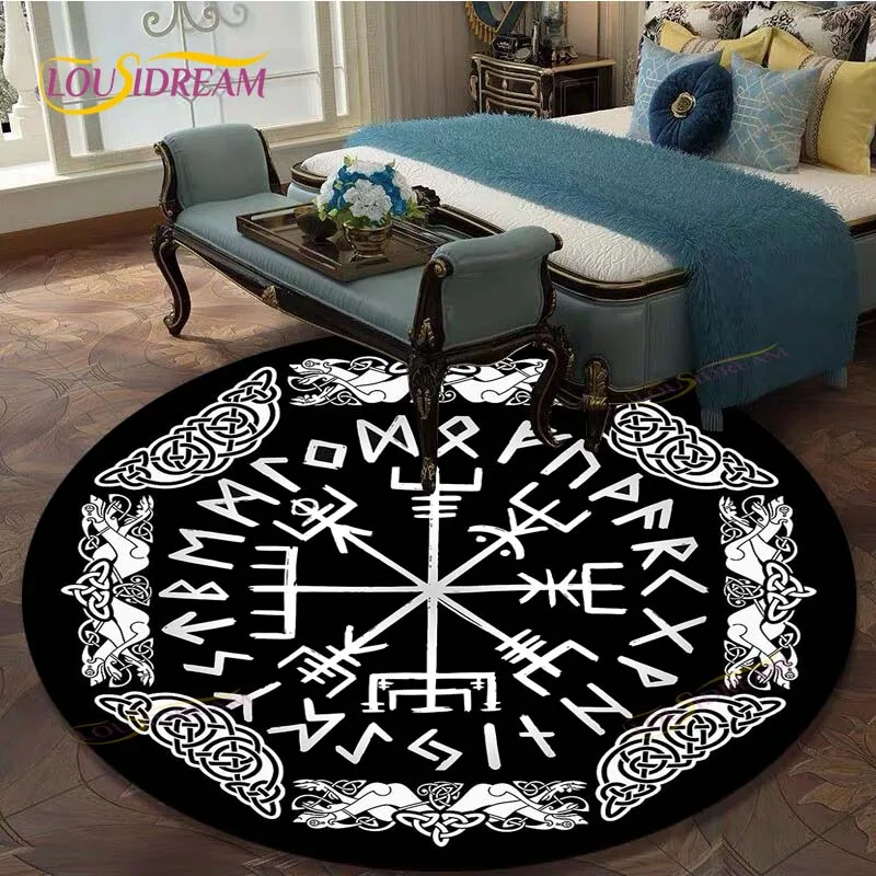 

Круглый ковер Viking Vegvisir, круглый ковер для гостиной, украшение стула, детский Мягкий Нескользящий напольный коврик для ползания