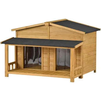 Large Dog House for 2 Dogs, Outdoor Indoor Weatherproof Feral Dog Kennel with Elevated Floor