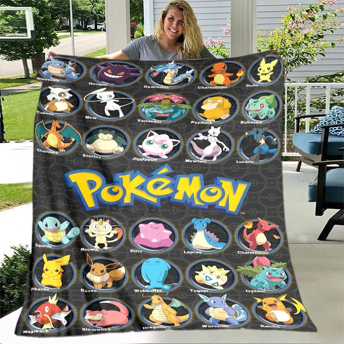 thumbnail image 1 of Manta ligera con estampado de Pokémon de anime japonés para sala de estar, dormitorio, habitación de niños, manta cálida, regalo de Navidad, 1 of 5