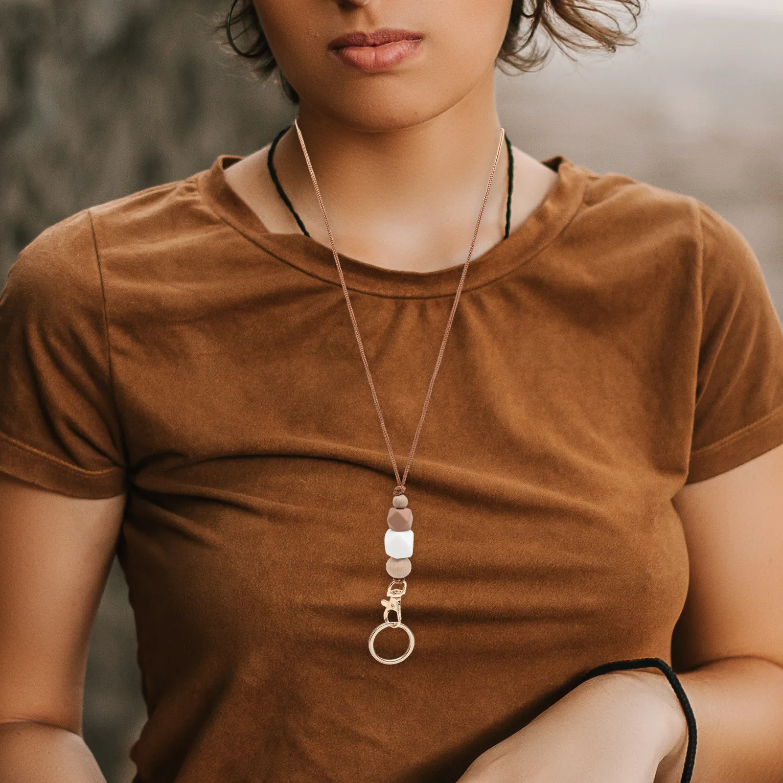 실리콘 비즈 끈 심플한 디자인 강력한 탄력성 긴 수명 수명이 긴 조절 가능한 끈 교사용 ID 카드 홀더 장식