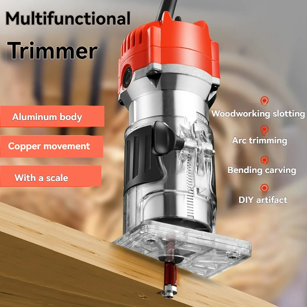 Electric Trimmer Multifunctional Wood Milling Trimming Engraving Slotting Machine Versatile Woodworking Carving Router Tool