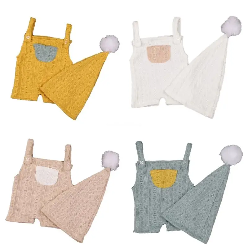 

Infant Photography Props Suspender Pants Soft Beanie Baby Photo Suit Photoshooting Props Suit Newborn Shower Gift