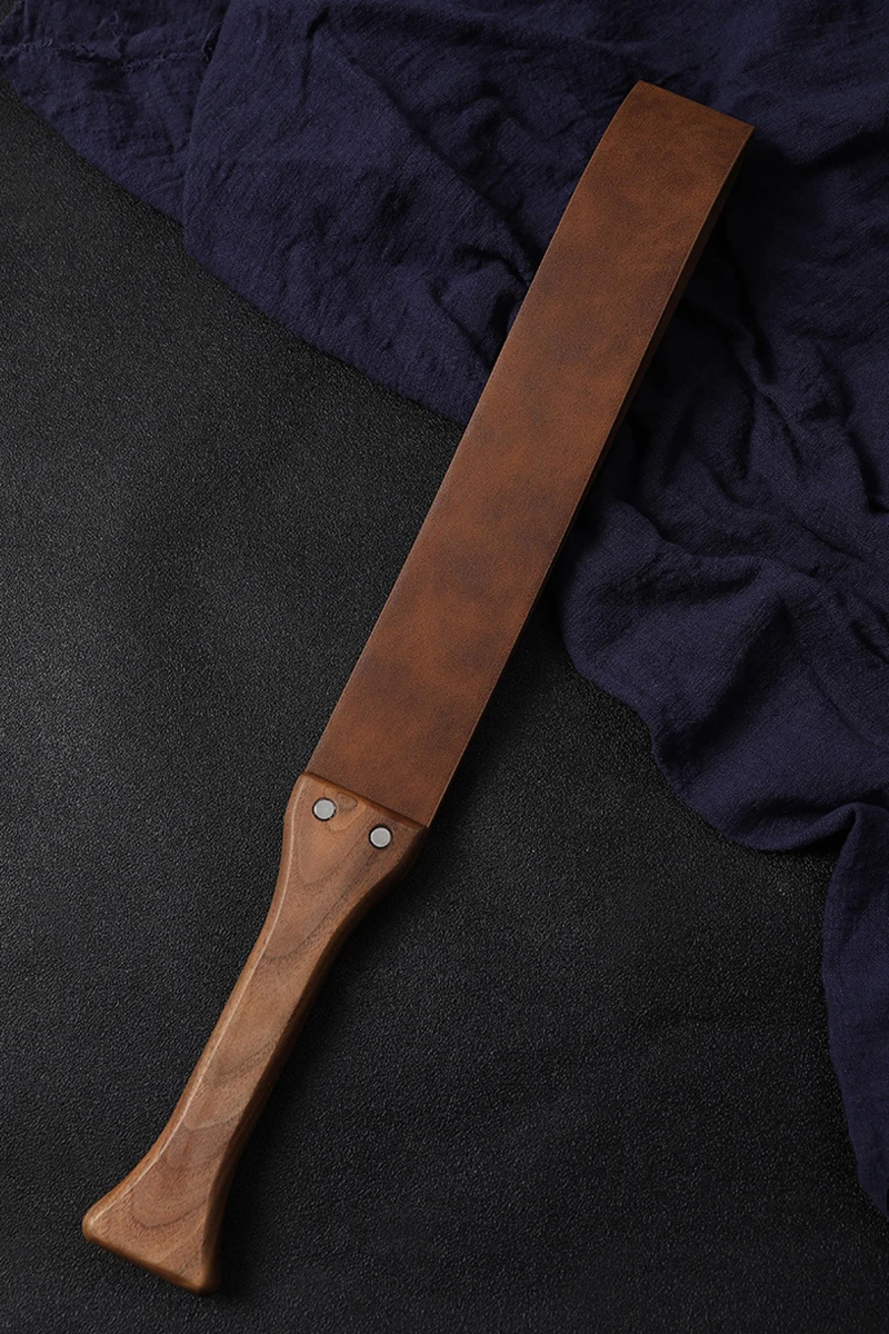 46.5CM Genuine Leather Horse Paddle Training Crop Equestrian Submissive Riding Beat Bat，Handmade Walnut wood Handle 5