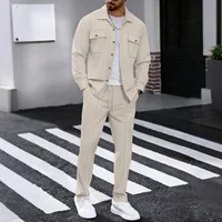 Ensemble pantalon gaufré à manches longues pour hommes, couleur unie, de haute qualité, à la mode, confortable avec double poche, cardigan de style vêtements, nouvelle collection 1