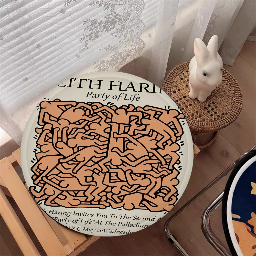 Keith-Haring-Works-다채로운 프린트 장식 의자 매트, 부드러운 시트 쿠션, 다이닝 파티오 홈 오피스 실내 야외 정원 소파