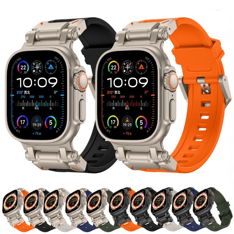 Metal+Rubber Strap for Apple Watch Ultra/2 9 8 7 6 5 4 3 SE Luxury Modification Kit Bracelet for IWatch 49mm 45mm 44mm 42mm Band