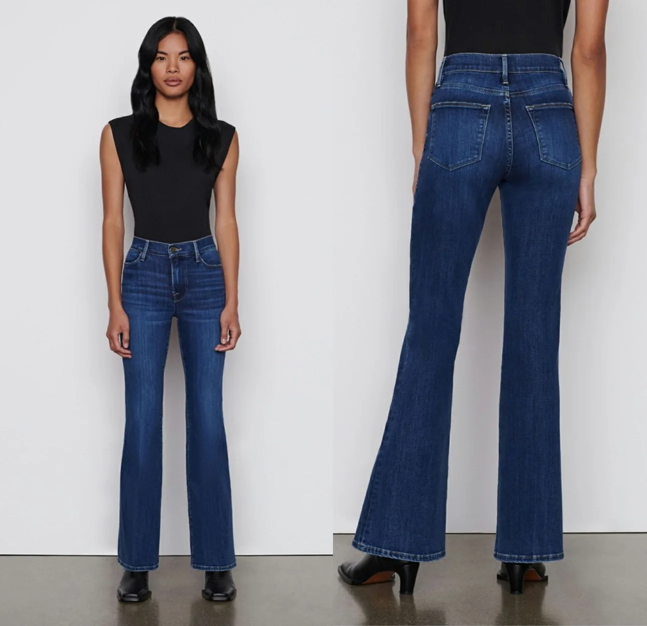 

Женские джинсы с завышенной талией, темно-синие эластичные свободные повседневные джинсы до колен с широким подолом, весна-лето 2024