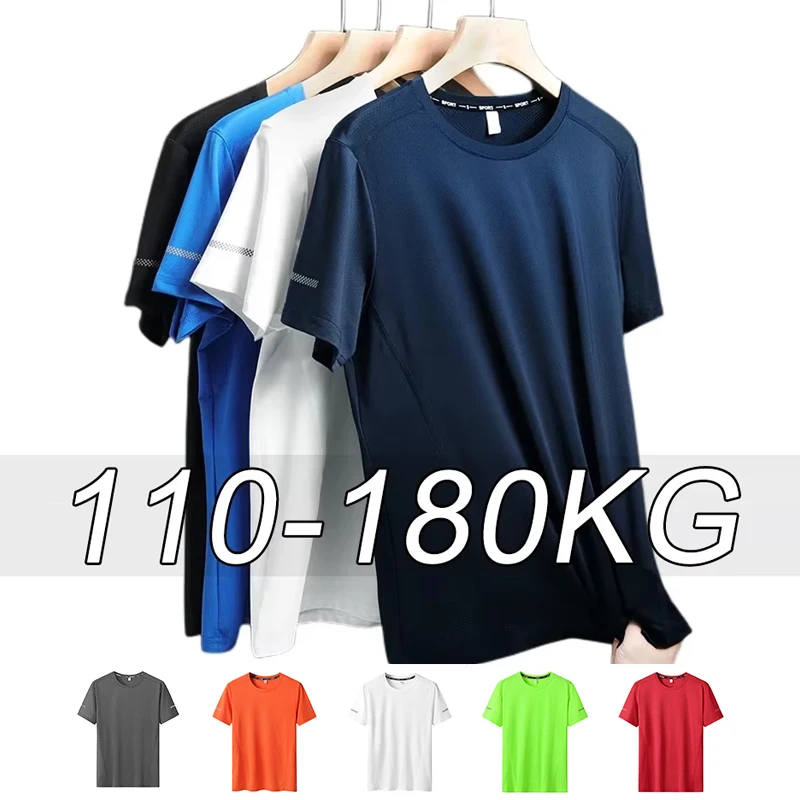 Hommes grande taille t-shirts 6XL 7XL grande taille séchage rapide à manches courtes t-shirt coupe ample gymnase Fitness formateur course vêtements de sport t-shirt