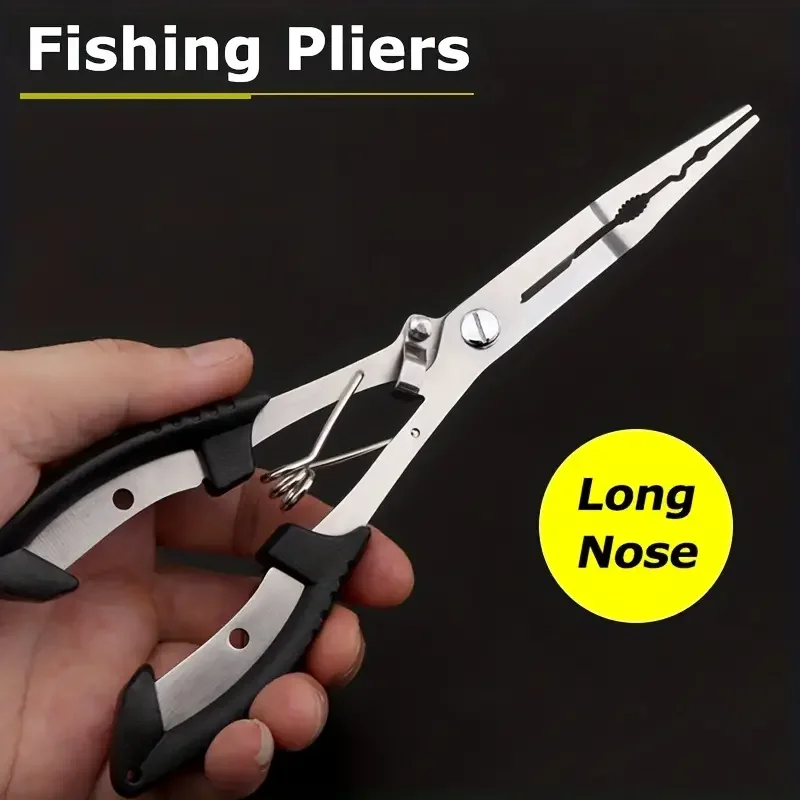 Stainless Steel Long Nose Fishing Pliers with Non-Slip Handle and Hook Remover 1