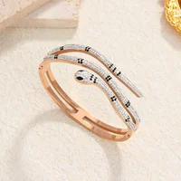 Luxurious Fully Inlaid Zircon Snake Shape Bracelets For Women Stainless Steel Bangles Birthday Party Gift Fashion Hand Jewelry 2