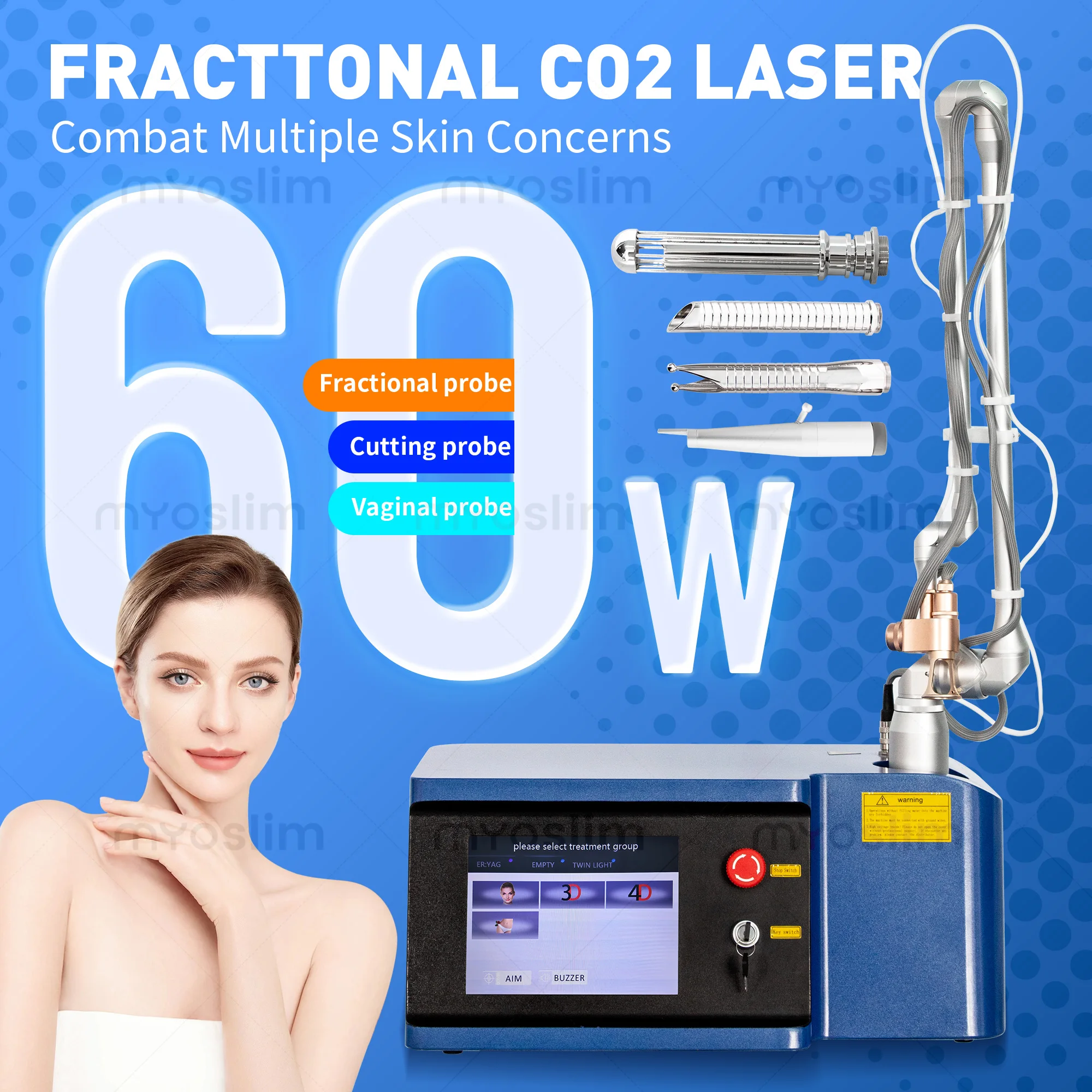Máquina de Láser Fraccional de CO2 de 60W, Dispositivo de Belleza Profesional para Peeling de Carbono, Reafirmación de la Piel, Eliminación de Cicatrices, Estrías, Acné y Arrugas, con Certificación CE