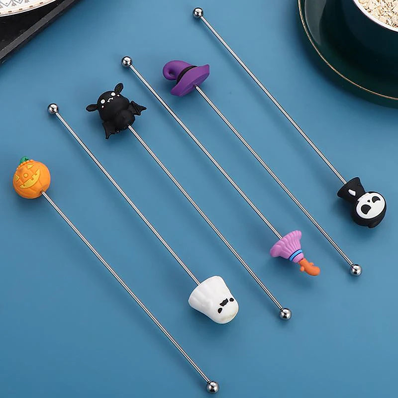 304 Stainless Steel Stirring Rod Halloween Creative Cartoon Milk Tea Coffee Stirrer Long Handled Cocktail Shaker Dessert Tools