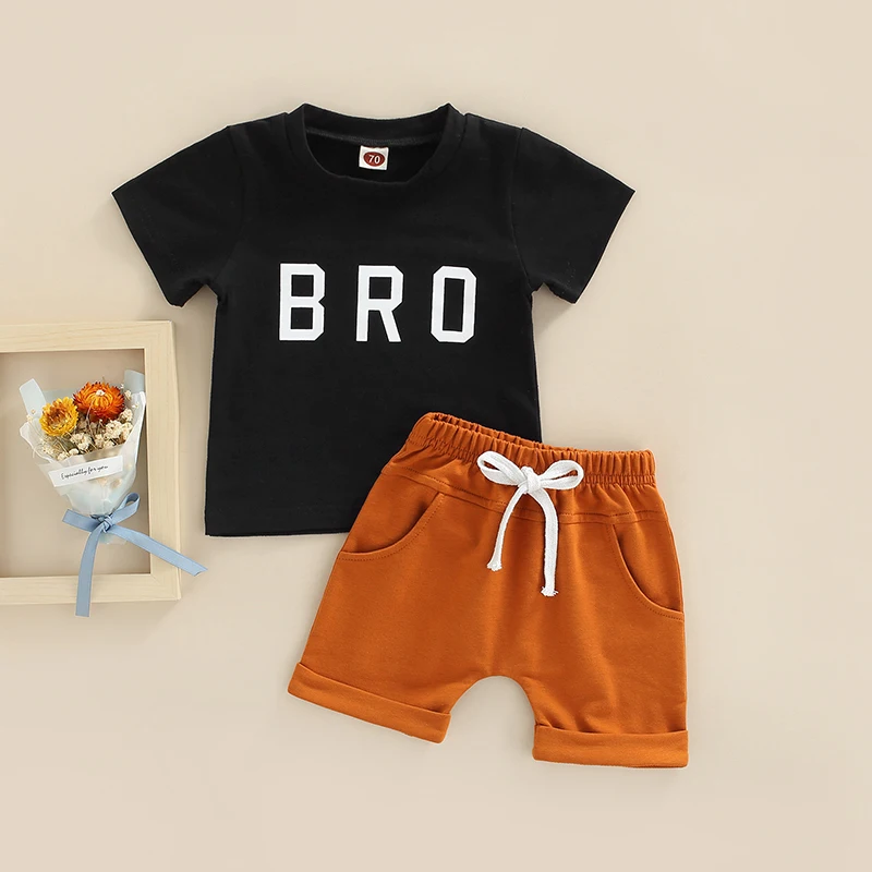 Baby Boy Outfits Boys Shorts Set 2pcs 6 Colors Casual Baby Boys Summer Clothes Sets 0-24M Letter Short Sleeve T Shirts + Elastic Solid Shorts