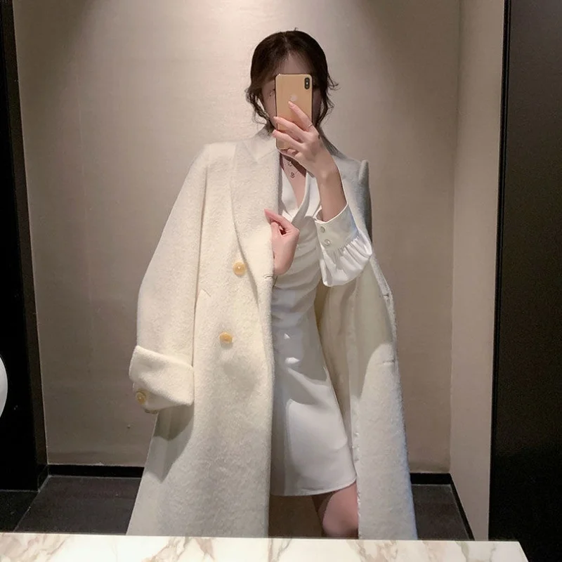 2022 Autumn Winter New Wool Waist Closing Design Coat Women's Knee High Sense Temperament Medium And Long Wool Coat 2022 winter version of new large wool collar cotton jacket for women medium length waist length knee length diamond jacket