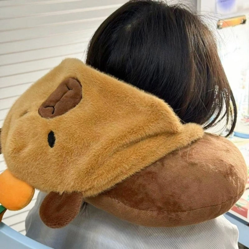 Capybara Hat Neck Pillow Anime Figure Hooded UShaped Pillow Soft and Portable Relieve Neck Strain for Travel Dropship 4