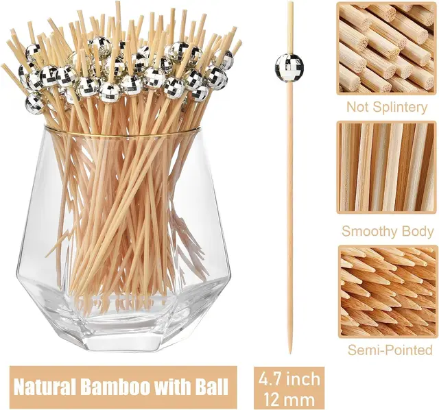 100 Stuzzicadenti Decorativi A Palla Da Discoteca - In Bambù, Per Cocktail, Antipasti E Feste - Foto 7