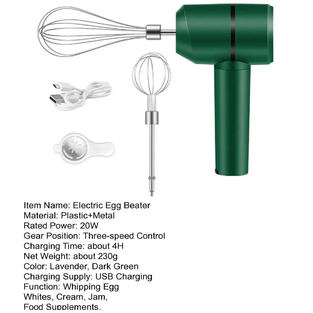 Electric Egg Beater Handheld Mixer USB-C Charging Cordless Whisk With Detachable Beaters 3 Speeds Modes Kitchen Tool For Baking