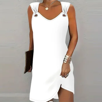 Gonna comoda estiva senza maniche con bretelle tinta unita casual alla moda da donna 1