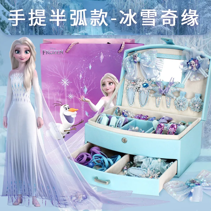 Disney cartoon Gift Frozen Jewelry Set Princess Elsa Box Little Girl Toy Pretend Play Fashion Toys