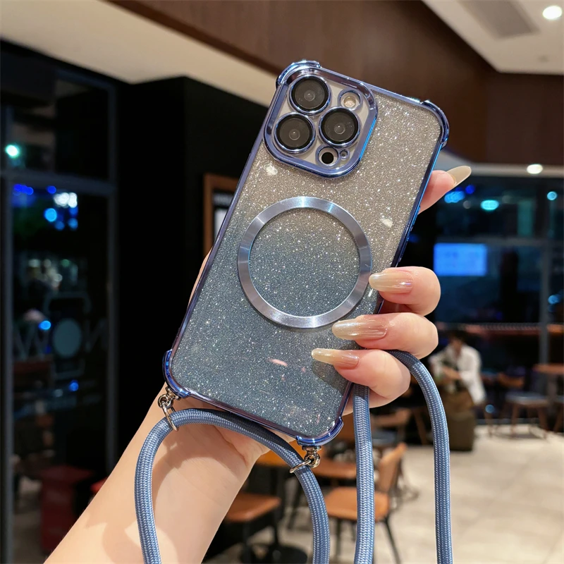 Colorful Shockproof Crossbody Bling Lanyard Phone Case - Soft Silicone Back Cover
