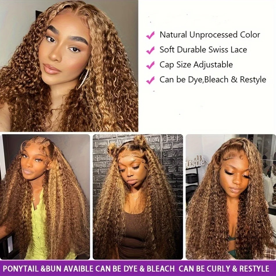 250% Density Highlight Deep Wave 13x6 Hd Lace Front Human Hair Wig Lace Frontal Wig 30 40 Inch Honey Blond Curly Lace Front Wigs