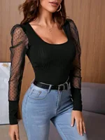 Debra Mesh Splicing Puff Long Sleeve Top 2