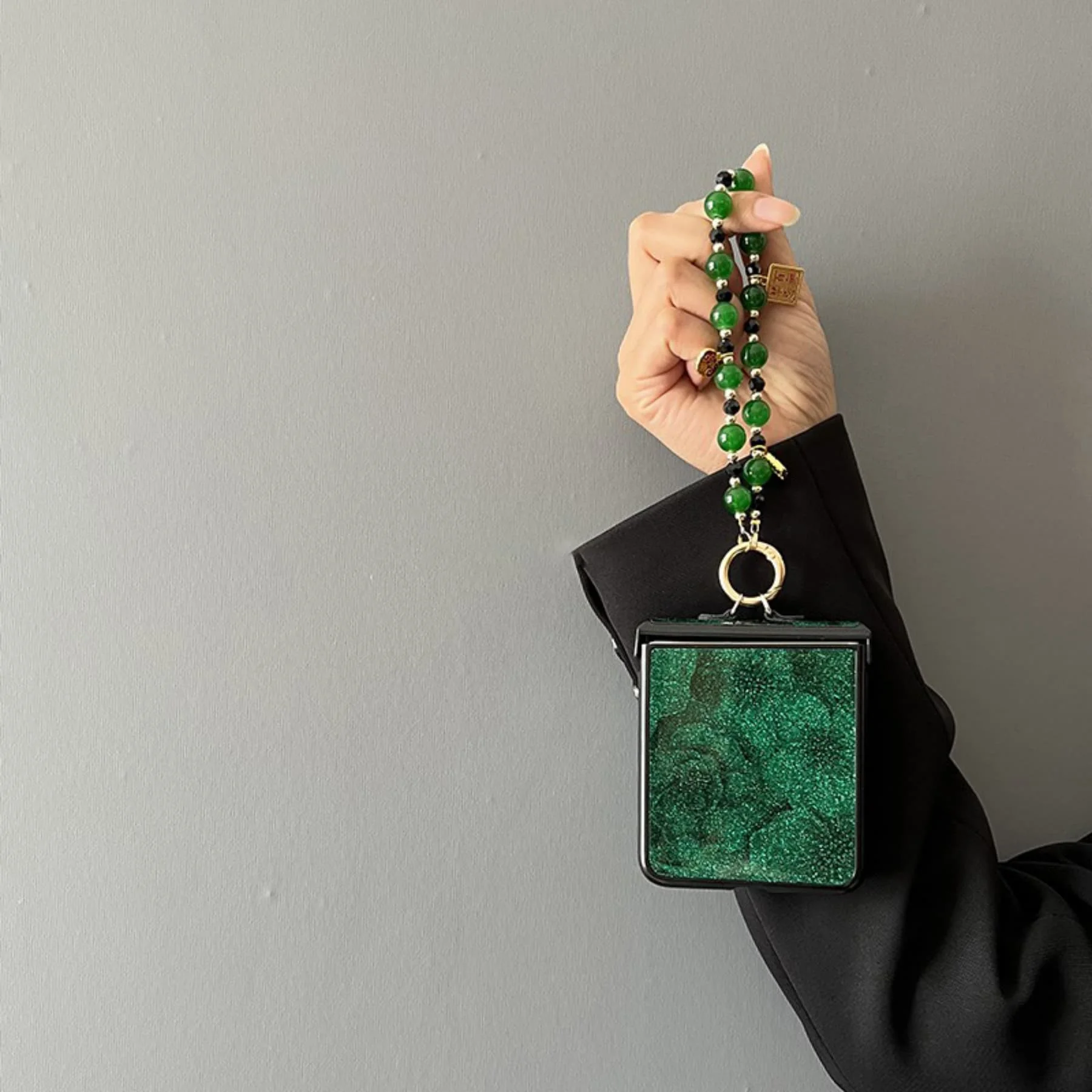Emerald Green Leather Rope Bracelet Phone Case - Shockproof Chinese Style Cover