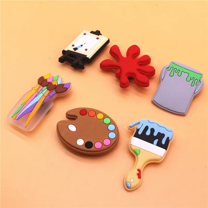 그림 스타일 신발 매력의 6pcs 팩 청바지 매직 신발 배지 버클 유화 PVC 신발 상단 장식 방해 핀