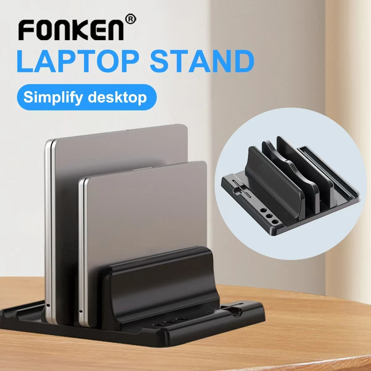 3 Slot Laptop Stand, Adjustable Vertical Storage for Multiple Devices, Compatible with Laptops up to 17 inches,  Laptop Holder