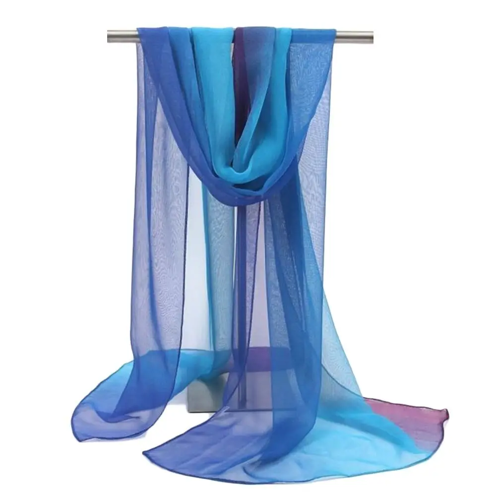Women Foulard Gradient Solid Color Chiffon Georgette Scarf Bandana Elegant Long Shawl Hijab Summer Sun Protection