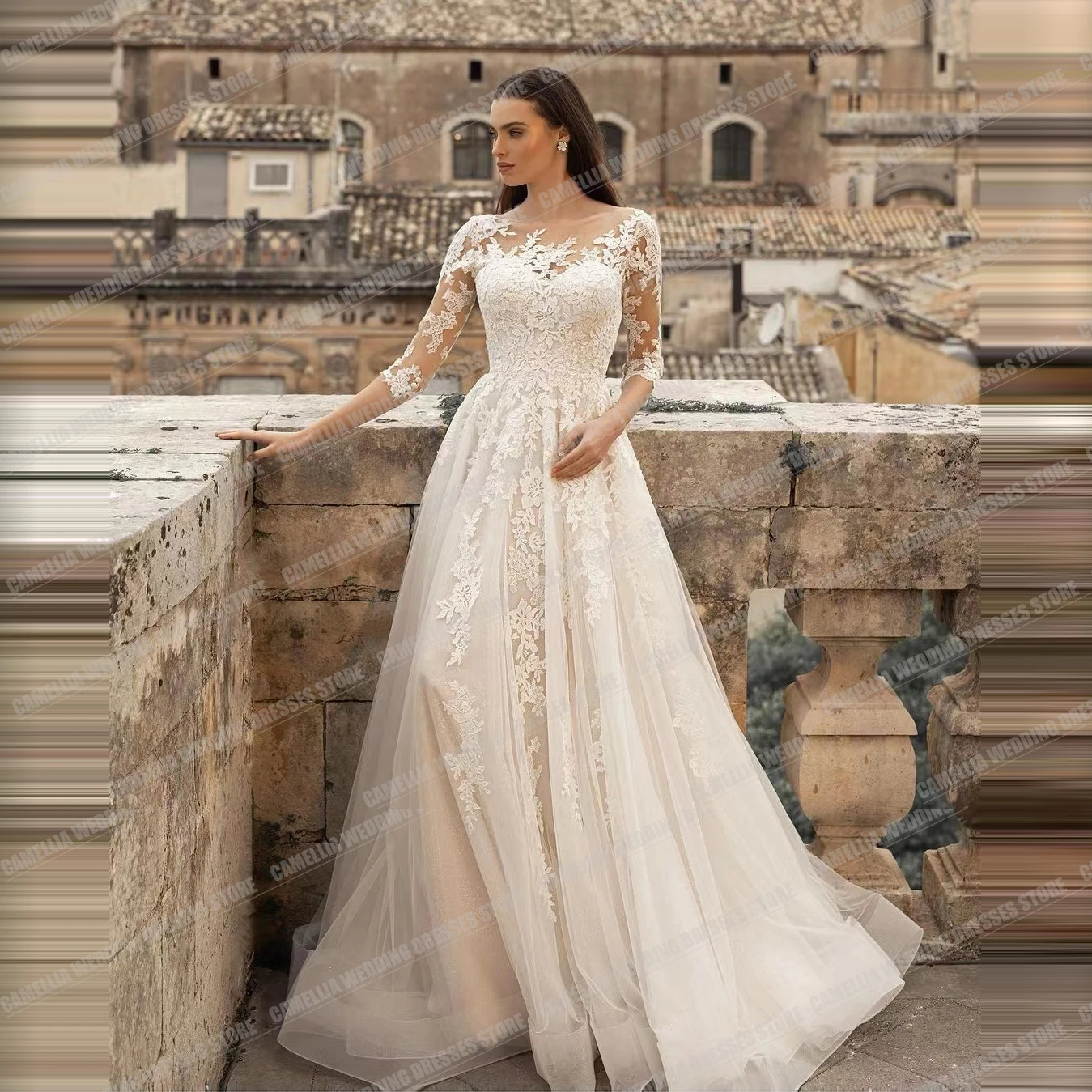 Exquisite Wedding Dresses For Women 2024 A Line Gentle Sexy Lace Applique Tulle Bridal Gowns Graceful Long Sleeve Vestido Custom 3