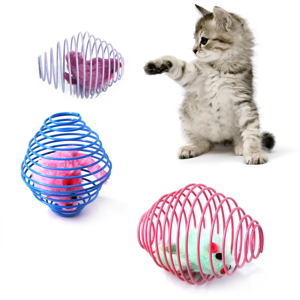 Bolas de juguete para gatos, juguetes de resortes elásticos divertidos, interactivos para ratas enjauladas, bolas rodantes para gatos, accesorios para mascotas de Color aleatorio image_1