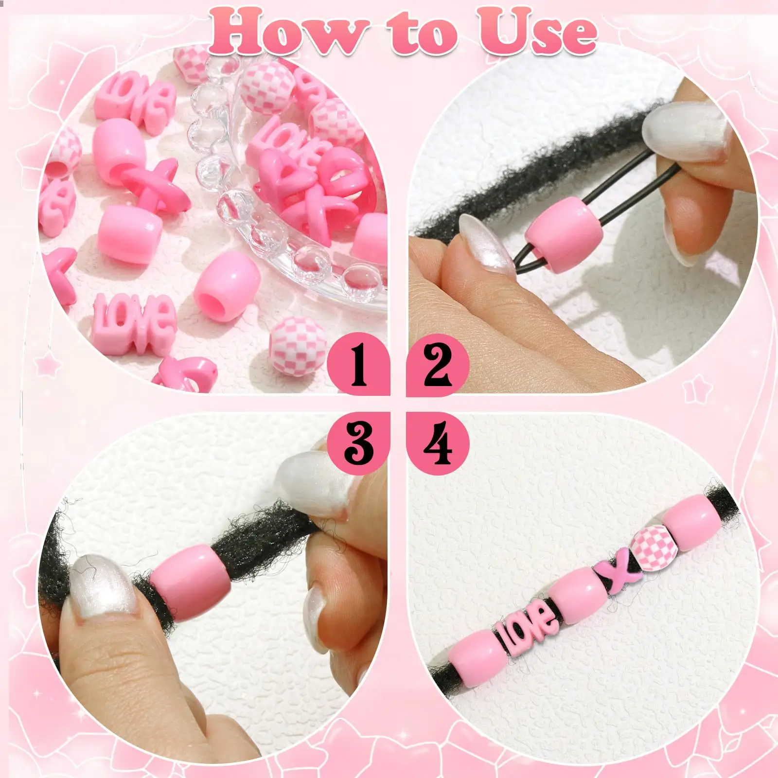 60개 아크릴 헤어 비즈 세트 DIY 헤어 액세서리 브레이딩 비즈 쥬얼리 만들기 키트 여성 소녀 헤어 장