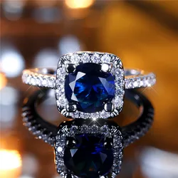 Elegant Blue Zircon Stone Ring - Silver Engagement Jewelry Gift - 8 (Blue)