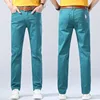 Fashion Straight Stretch Denim Pants Solid New Men's Slim Jeans Solid Yellow Red Green Blue Business Casual Classic Trousers 5