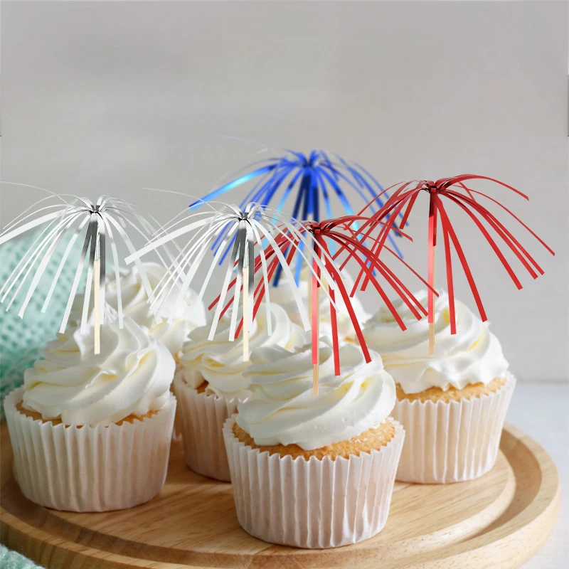30/50PCS Feuerwerk Cupcake Topper Folie Rüschen Zahnstocher Urlaub Kuchen Dekorationen Essen Picks Für Abschlussfeier Mehrfarbig – Detail 11