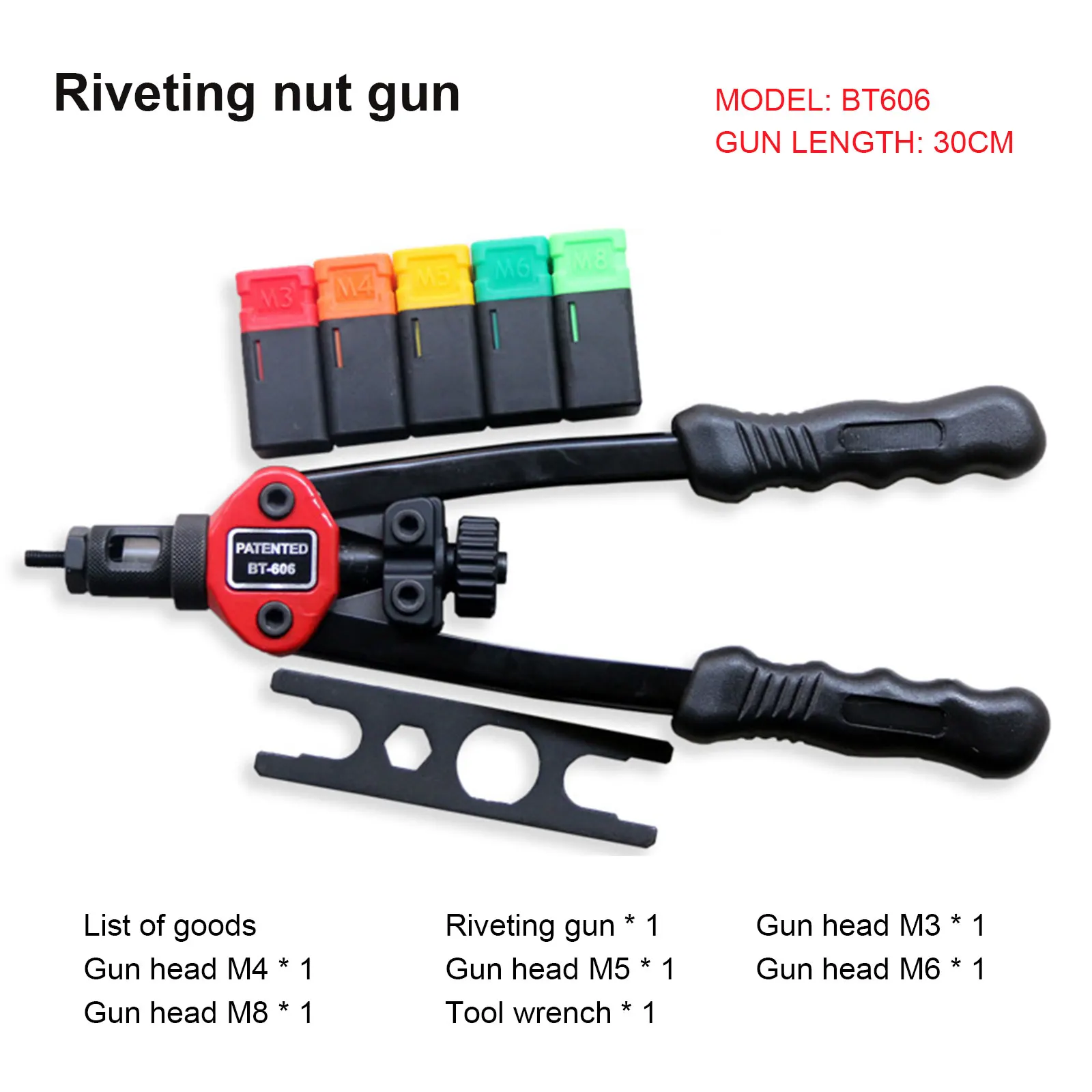 ねじ式リベット留め金ナットタイプ606-m4-m5-m6-m8ダブル挿入手動リベットリベット留めツール