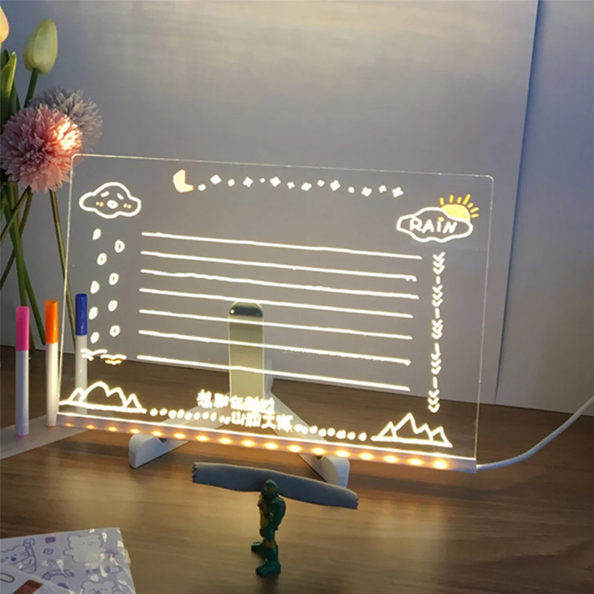 LED 노트 보드, 빛나는 아크릴 메시지 마커 보드, 조명 화이트 보드, 7.9x7.9 인치