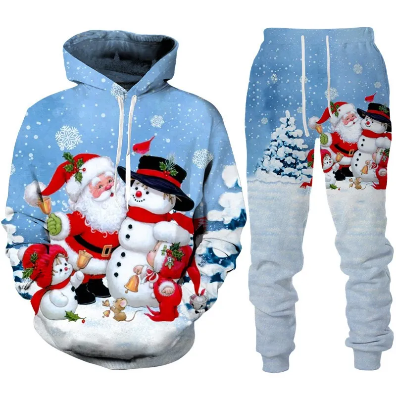 

Новинка 2023, забавный тренировочный костюм с 3D принтом Санта-Клауса, мужская толстовка с капюшоном и штаны, 2 предмета, повседневный свитшот для рождественской вечеринки, толстовка, мужской комплект