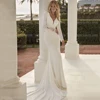 Sexy Elegant Wedding Dresses Woman's Mermaid Long Sleeve Train Sexy V Neck Backless Satin Bride Gowns Vestidos Novia Customized 2