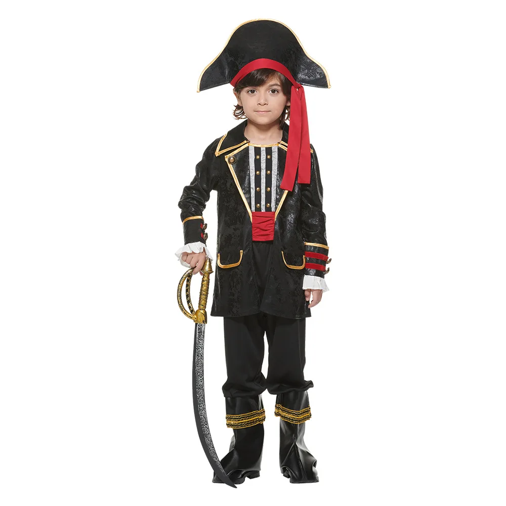 

Hot Sale Halloween pirate Cosplay Black Suit Costumes Carnival Party for Kid Boys