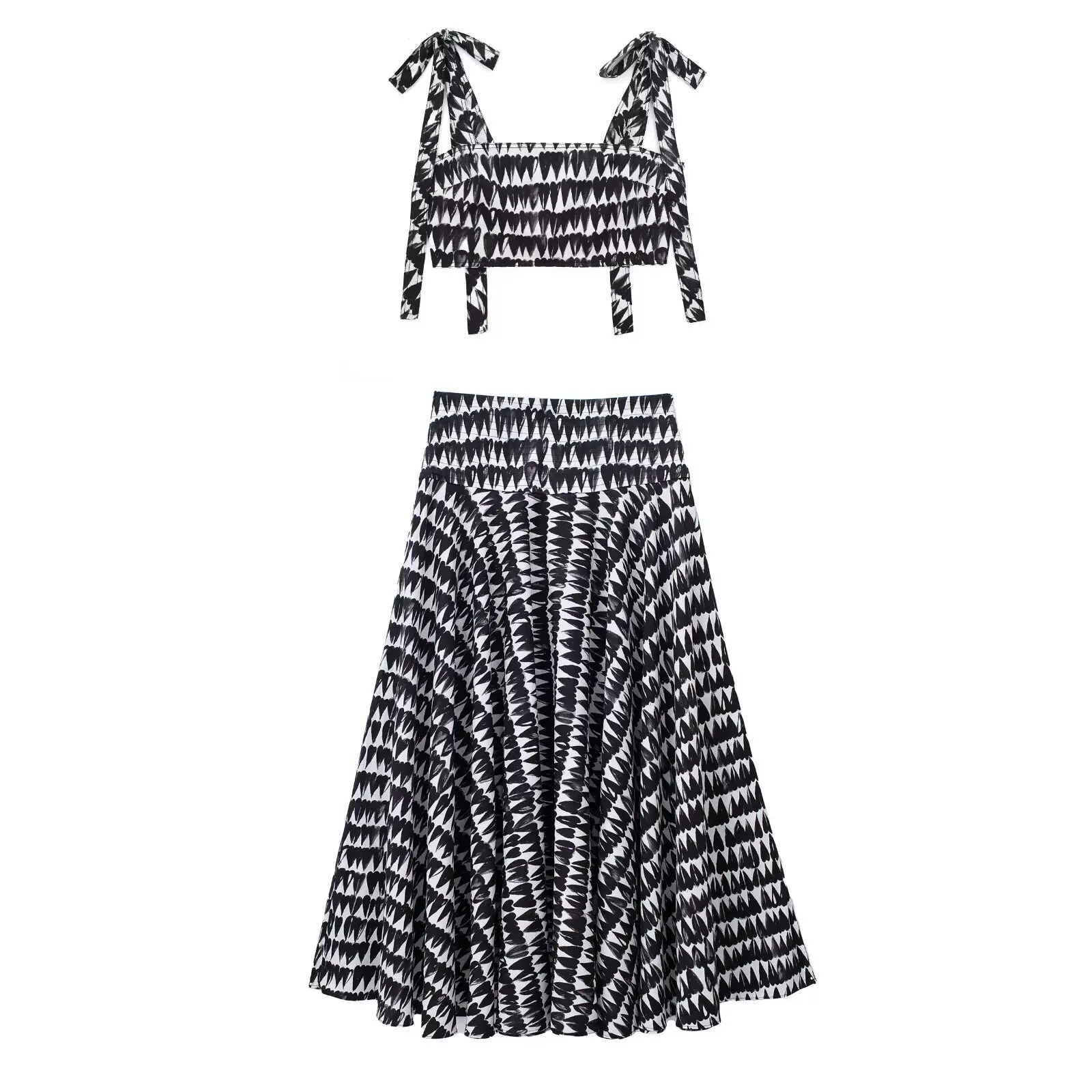 Women's pleated printed midi skirt suit 2 piece crop top women's suit two piece suit women's 2024 new fashion